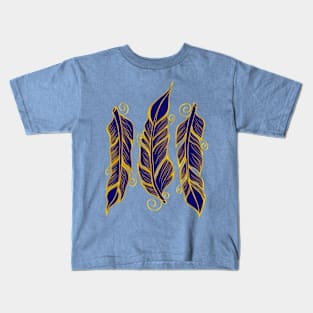 Blue and gold feathers Kids T-Shirt